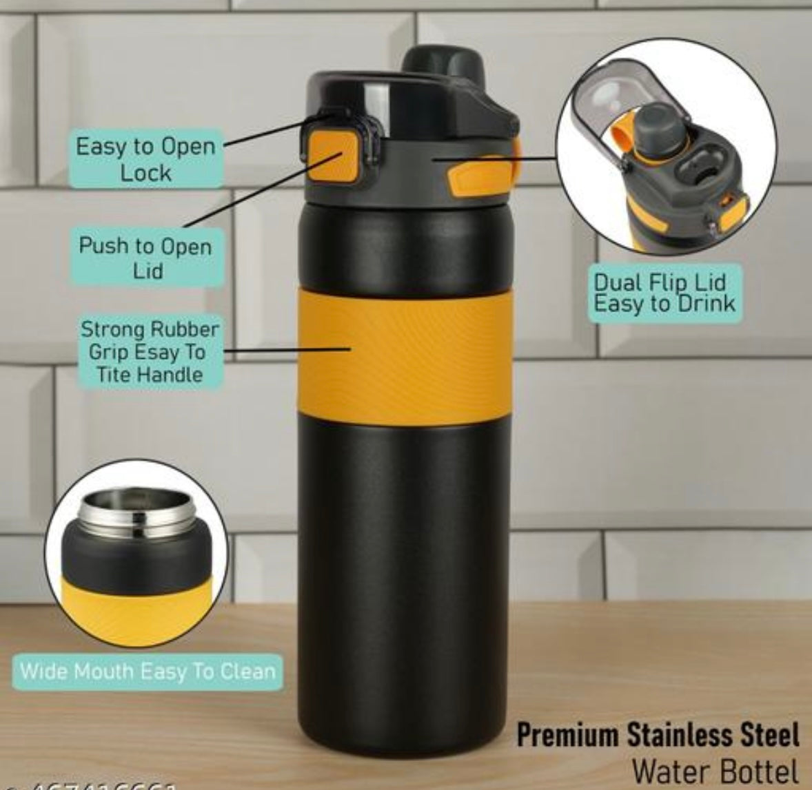 Premium Stainless Steel Sports Water Bottle (800ml) - Leak-Proof with One-Touch Flip Lid & Safety Lock