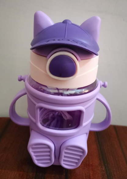 Cute Cartoon Water Bottle for Kids | BPA-Free Sipper with Straw & Handle | Leak-Proof Sports Bottle for School & Travel (450ml)