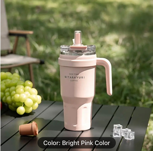 Insulated Coffee Tumbler with Handle and Straw | Double-Wall Stainless Steel for Hot & Cold Drinks Tumbler with Handle and Straw | Insulated 40 oz Stainless Steel Travel Mug