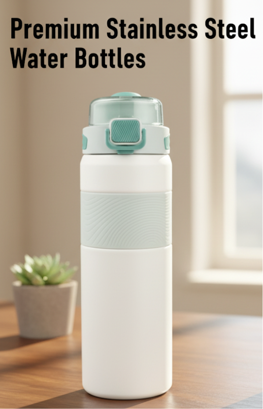 Premium Stainless Steel Sports Water Bottle (800ml) - Leak-Proof with One-Touch Flip Lid & Safety Lock