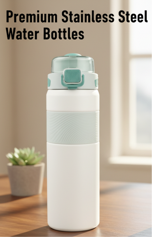 Premium Stainless Steel Sports Water Bottle (800ml) - Leak-Proof with One-Touch Flip Lid & Safety Lock