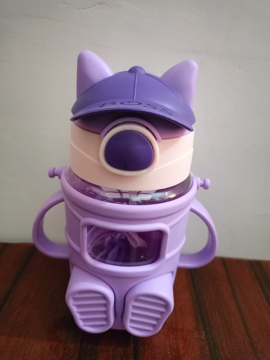 Cute Cartoon Water Bottle for Kids | BPA-Free Sipper with Straw & Handle | Leak-Proof Sports Bottle for School & Travel (450ml)