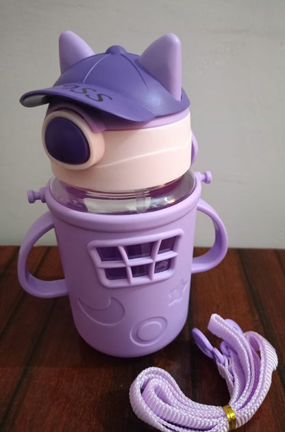 Cute Cartoon Water Bottle for Kids | BPA-Free Sipper with Straw & Handle | Leak-Proof Sports Bottle for School & Travel (450ml)