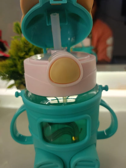 Cute Cartoon Water Bottle for Kids | BPA-Free Sipper with Straw & Handle | Leak-Proof Sports Bottle for School & Travel (450ml)