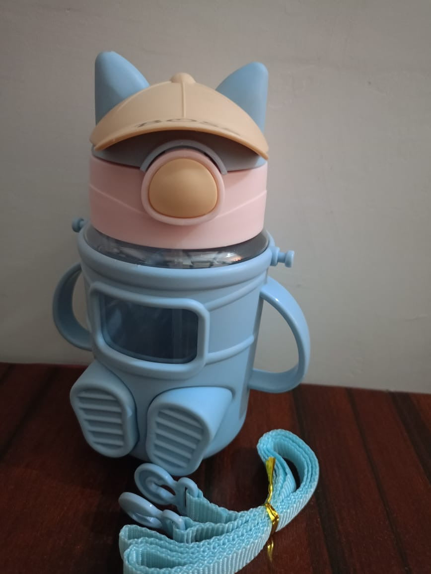 Cute Cartoon Water Bottle for Kids | BPA-Free Sipper with Straw & Handle | Leak-Proof Sports Bottle for School & Travel (450ml)