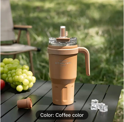 Insulated Coffee Tumbler with Handle and Straw | Double-Wall Stainless Steel for Hot & Cold Drinks Tumbler with Handle and Straw | Insulated 40 oz Stainless Steel Travel Mug