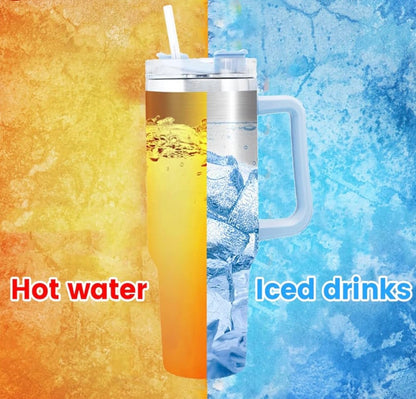 Insulated Coffee Tumbler with Handle and Straw | Double-Wall Stainless Steel for Hot & Cold Drinks Tumbler with Handle and Straw | Insulated 40 oz Stainless Steel Travel Mug