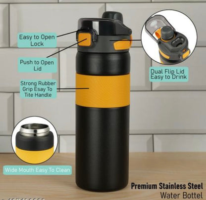 Premium Stainless Steel Sports Water Bottle (800ml) - Leak-Proof with One-Touch Flip Lid & Safety Lock
