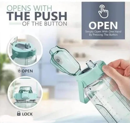 Motivational Water Bottle with Time Marker & Straw | Leak-Proof BPA-Free Bottle for Gym, Office & Outdoor | 2L Drinking Reminder Bottle for Fitness & Daily Hydration