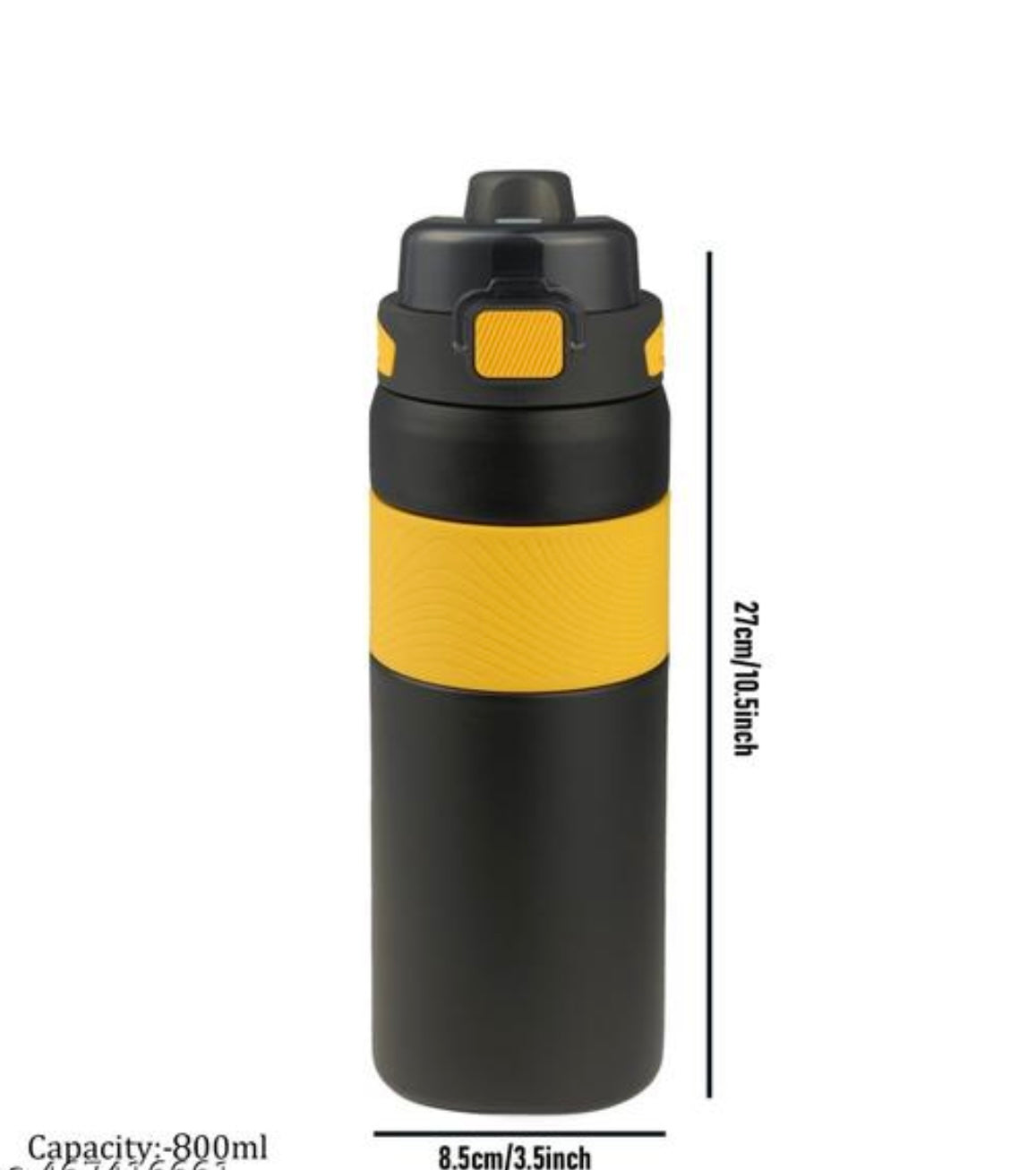 Premium Stainless Steel Sports Water Bottle (800ml) - Leak-Proof with One-Touch Flip Lid & Safety Lock