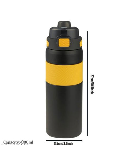 Premium Stainless Steel Sports Water Bottle (800ml) - Leak-Proof with One-Touch Flip Lid & Safety Lock