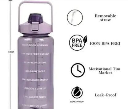 Motivational Water Bottle with Time Marker & Straw | Leak-Proof BPA-Free Bottle for Gym, Office & Outdoor | 2L Drinking Reminder Bottle for Fitness & Daily Hydration