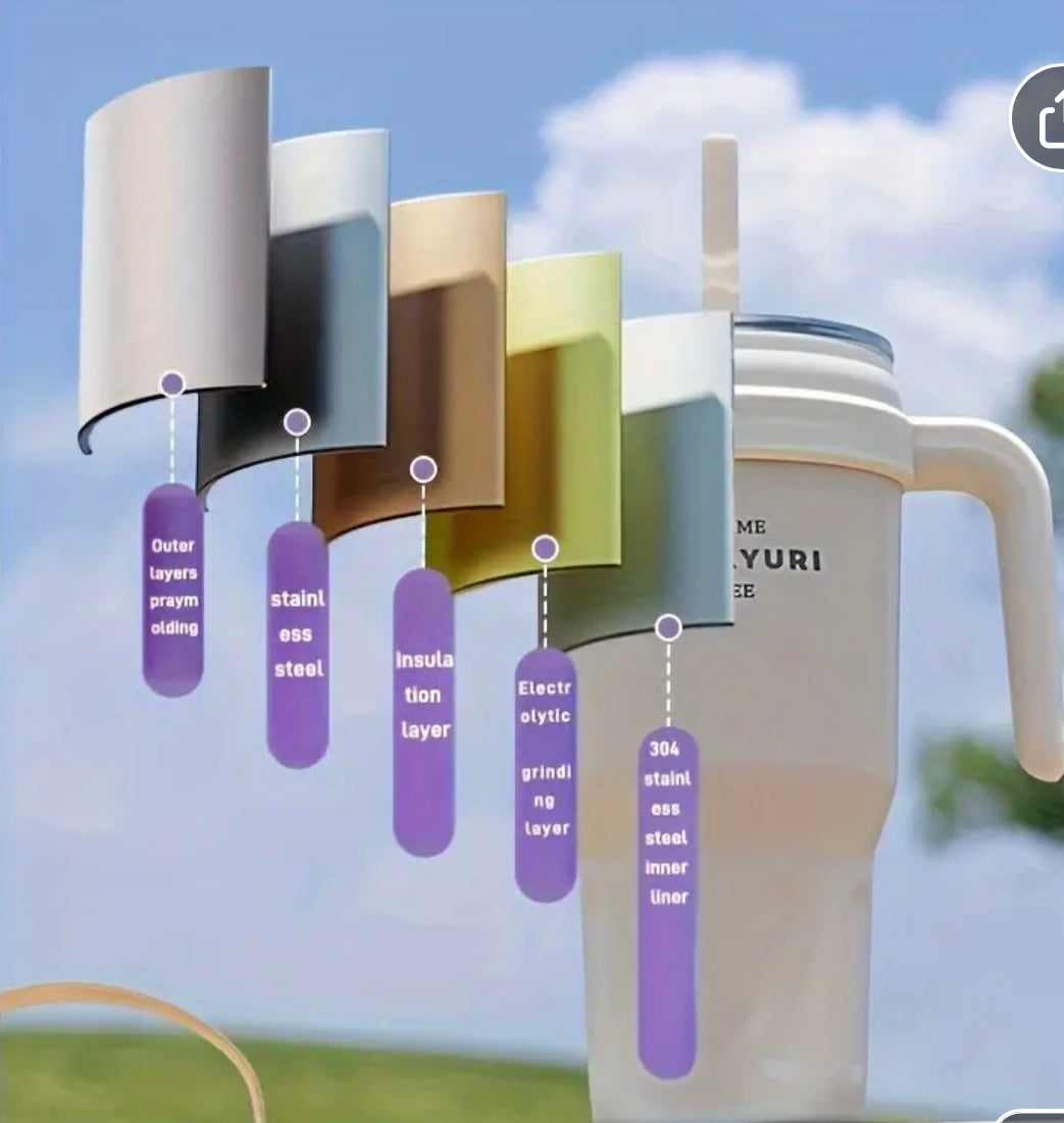 Insulated Coffee Tumbler with Handle and Straw | Double-Wall Stainless Steel for Hot & Cold Drinks Tumbler with Handle and Straw | Insulated 40 oz Stainless Steel Travel Mug