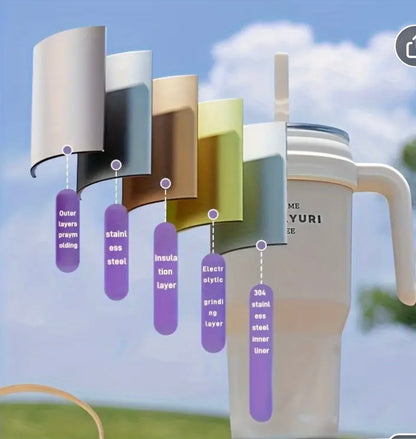 Insulated Coffee Tumbler with Handle and Straw | Double-Wall Stainless Steel for Hot & Cold Drinks Tumbler with Handle and Straw | Insulated 40 oz Stainless Steel Travel Mug