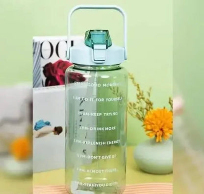 Motivational Water Bottle with Time Marker & Straw | Leak-Proof BPA-Free Bottle for Gym, Office & Outdoor | 2L Drinking Reminder Bottle for Fitness & Daily Hydration