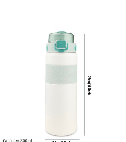 Premium Stainless Steel Sports Water Bottle (800ml) - Leak-Proof with One-Touch Flip Lid & Safety Lock