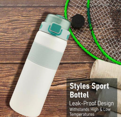 Premium Stainless Steel Sports Water Bottle (800ml) - Leak-Proof with One-Touch Flip Lid & Safety Lock