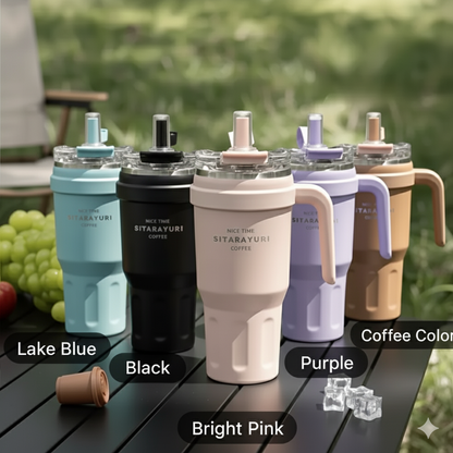 Insulated Coffee Tumbler with Handle and Straw | Double-Wall Stainless Steel for Hot & Cold Drinks Tumbler with Handle and Straw | Insulated 40 oz Stainless Steel Travel Mug