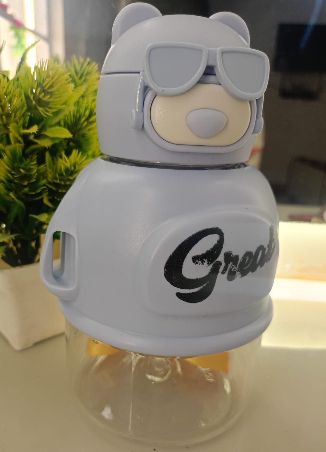 Great" Sipper Water Bottle with Straw & Carry Strap | Cute Design for Kids/Travel | Spill-Proof