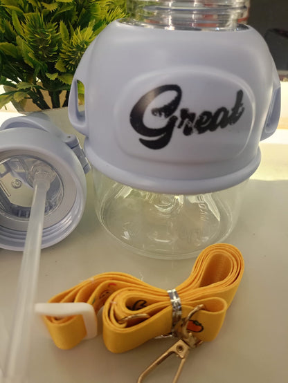 Great" Sipper Water Bottle with Straw & Carry Strap | Cute Design for Kids/Travel | Spill-Proof