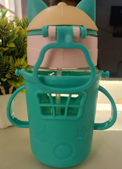 Cute Cartoon Water Bottle for Kids | BPA-Free Sipper with Straw & Handle | Leak-Proof Sports Bottle for School & Travel (450ml)